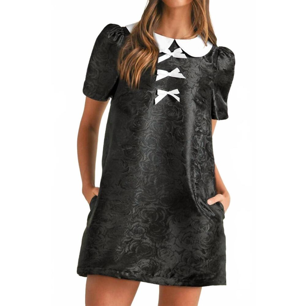 NEW SHEWIN elegant floral bow detail mini dress in black